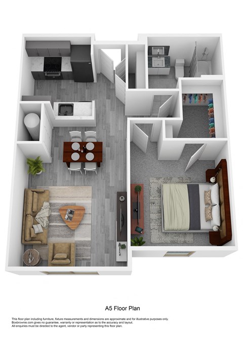 Floor plan for 1 bed, 1 bath, 640 sqft